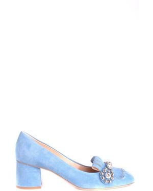 Ninalilou Rhinestone Block Heel Suede Court Shoes - Blue