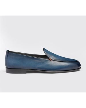 Santoni Elegant Slip-On Loafers With Leather Sole For Comfortable Daily Use - Blue