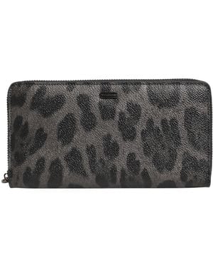 Dolce & Gabbana Leopard Leather Zip Around Continental Wallet - Grey