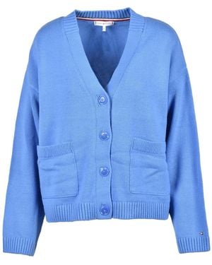 Tommy Hilfiger V-Neck Button Cardigan With Front Pockets - Blue