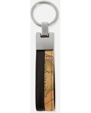 Alviero Martini 1A Classe Leather Keychain Geo Map Design - White