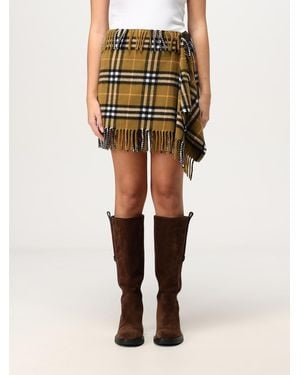Burberry Fringe Plaid Mini Skirt - Natural