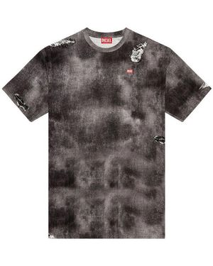 DIESEL Worn Out Effect Marl T-Shirt With Stained Details - Grey