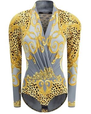 Versace Leopard Draped Bodysuit - Yellow