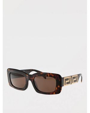Versace Eye Protection Rectangular Sunglasses With Distinctive Temple Embellishments - Brown