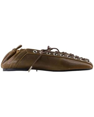 Ganni Lace-Up Detail Flats - Brown