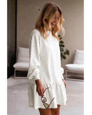 Everyday the Label Solid Colour Puff Sleeve Ruffle Hem Mini Dress - White