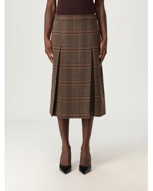 Saint Laurent Plaid Midi Skirt - Natural