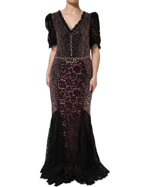 Dolce & Gabbana Multicolour Embellished Mermaid Gown Dress - Black