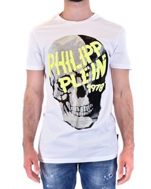 Philipp Plein Printed Cotton T-Shirt With Round Neck And Short Sleeves - White