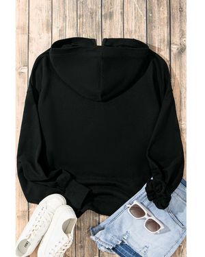 Everyday the Label Solid Kangaroo Pocket Half Zipper Oversized Hoodie - Black