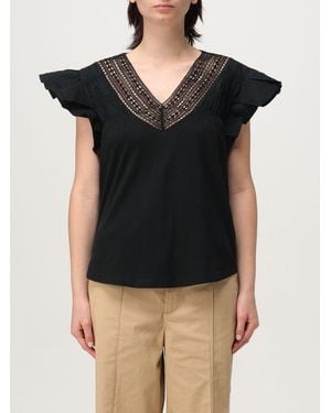 Ralph Lauren Elegant V-Neck Top With Lace Detail And Ruffle Short Sleeves - Black