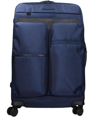 Piquadro Fabric Luggage With Adjustable Handle And Removable Details - Blue