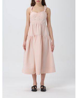 Sea Lace Bodice Tiered Midi Dress - Pink