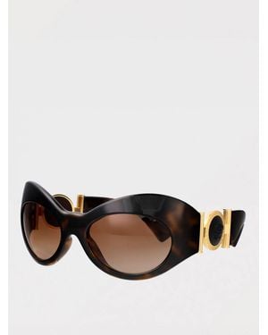 Versace Stylish Oval Frame Sunglasses With Unique Temple Detail And Enhanced Uv Protection - Brown