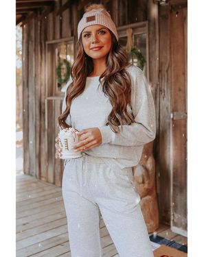 Everyday the Label Long Sleeve Pullover And Jogger Trousers Lounge Set - Brown
