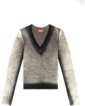 DIESEL Low-Cut V-Neck Wool Knitwear - Grey