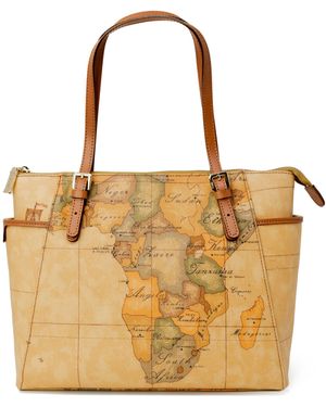 Alviero Martini 1A Classe Geo Tote Bag World Map Design - Metallic