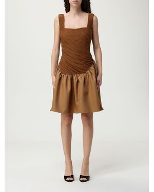 Abadia Elegant Sleeveless Dress With Square Neckline And Gathered Detail - Natural