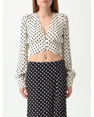 Mar De Margaritas Polka Dot Vneck Silk Blouse - White