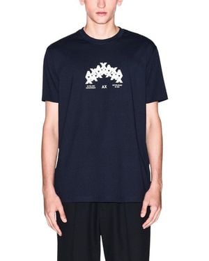 ARMANI EXCHANGE Printed Short Sleeve Round Neck T-Shirt - Blue