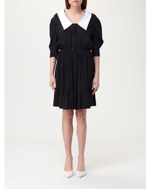 Mar De Margaritas Polka Dot Mini Dress Peter Pan Collar - Black