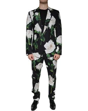 Dolce & Gabbana Rose Print Suit Floral Design - Black