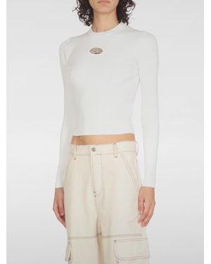 DIESEL Ribbed Knit Crop Top Cutout Detail - White