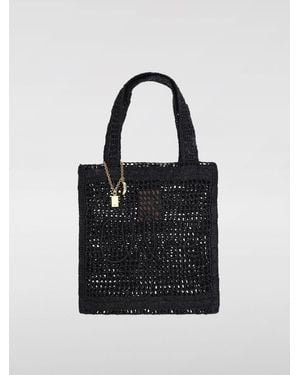 Chloé Woven Raffia Tote Crochet Detail - Black