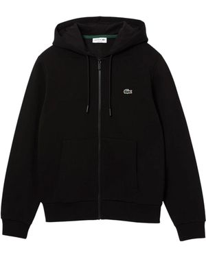 Lacoste Zip-Up Hooded Sweatshirt With Front Pockets - Black