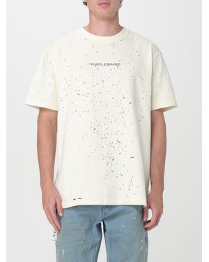 Purple Relaxed Fit Short Sleeve Cotton T-Shirt With Distressed Detail - White