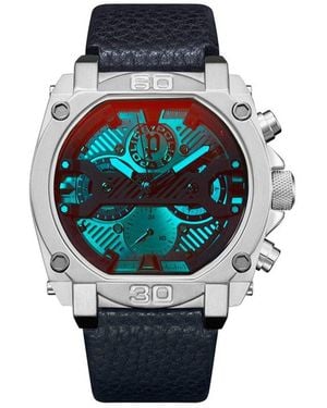 Police Blue Leather Watch - Metallic