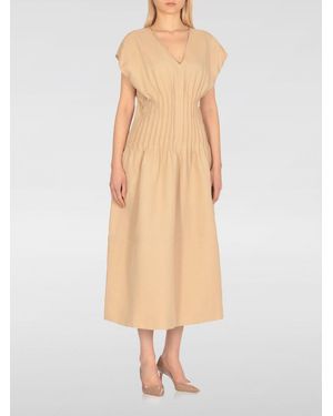 Fabiana Filippi Elegant Midi Dress With V-Neck And Short Sleeves For Formal Events - White