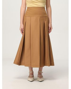 Abadia Elegant Pleated Midi Skirt With A-Line Silhouette For Versatile Styling - Brown
