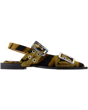 Ganni Buckled Slingback Sandals - Green