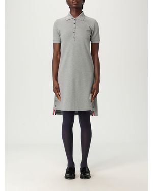 Thom Browne Collared Knit Dress With Short Sleeves And Button Detail - Natural