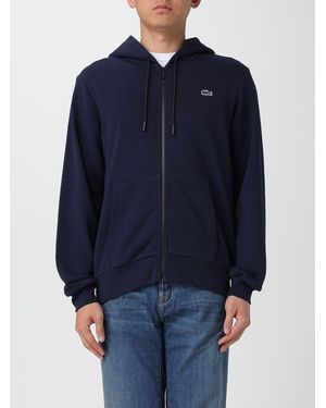 Lacoste Comfortable Full Zip Fleece Hoodie Casual Essential With Hood And Pockets - Blue