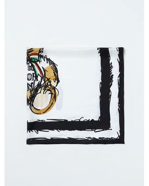 Moschino Silk Scarf Doodle Bear Print - White