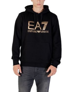 EA7 Printed Hooded Cotton Sweatshirt With Long Sleeves - Black
