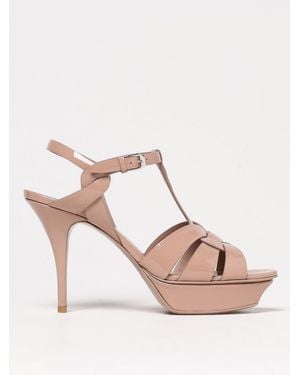 Saint Laurent Tribute Patent Leather Platform Sandals - Pink