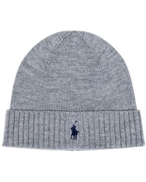 Ralph Lauren Wool Blend Ribbed Knit Cap - Grey