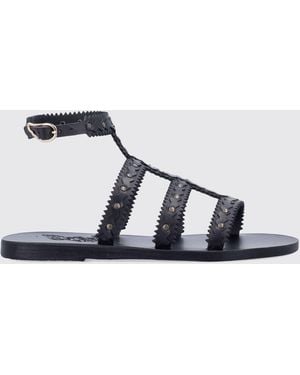 Ancient Greek Sandals Leather Gladiator Sandals - Black