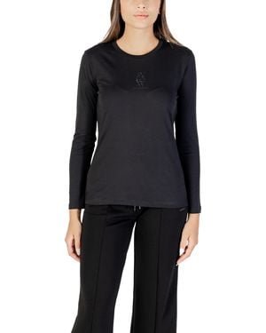 ARMANI EXCHANGE Rhinestone Embellished Long Sleeve Cotton T-Shirt With Round Neck - Black