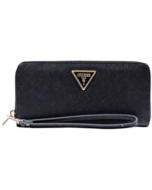 Guess Zip-Around Wallet With Multiple Pockets And Inside Compartments - Black