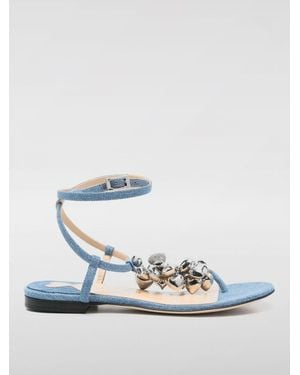 Mach & Mach Denim Flat Sandals With Embellishments - White