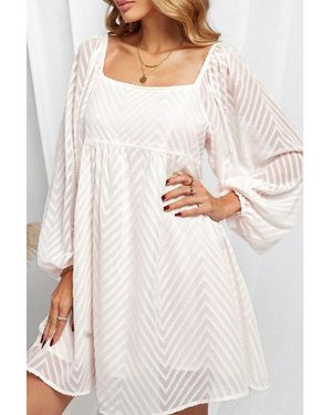 Everyday the Label Classic Square Neck Puff Sleeve Babydoll Style Short Dress - White