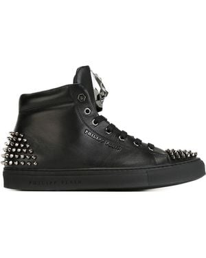 Philipp Plein Spike-Studded Leather High-Top Trainers - Black