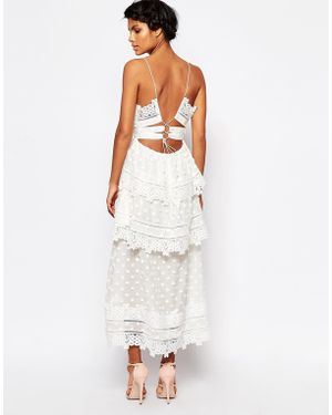 Self-Portrait Elf Portrait Ivy Lace Trim Midi Dress With Lace Up Back - White