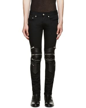 Saint Laurent Black Denim & Leather Biker Jeans