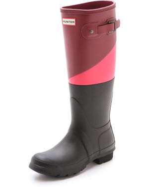 HUNTER Original Asymmetrical Colourblock Boots - Damson/Bright Watermelon - Red